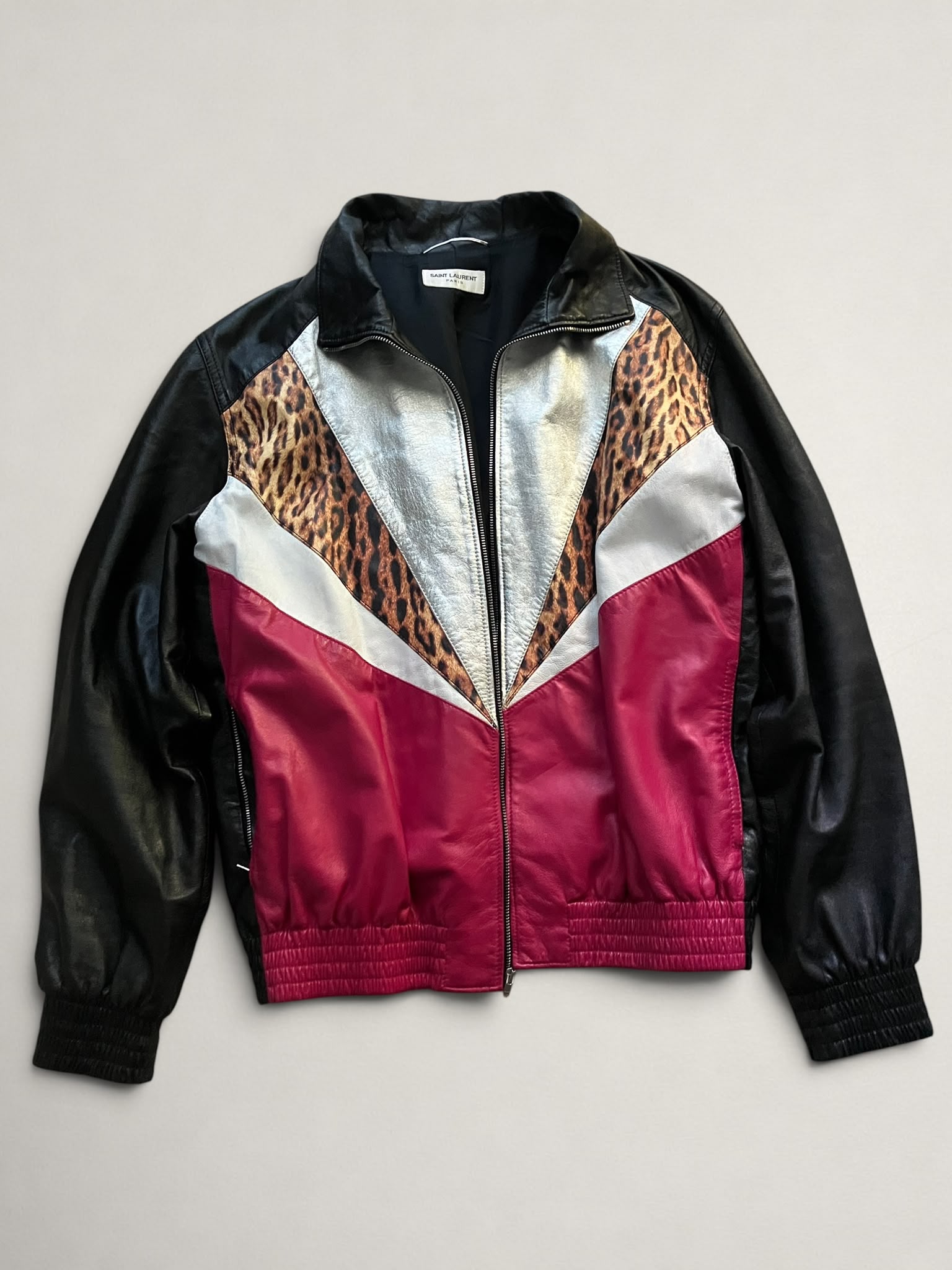 Saint Laurent SS16 "Surf Sound" Leopard Contrast Panel Leather Jacket